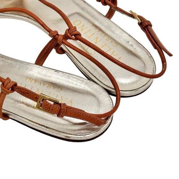 VTG Valentino Gold Thong Flat Sandals Sz.10 Coral Rhinestones Boho Designer - Picture 13 of 16